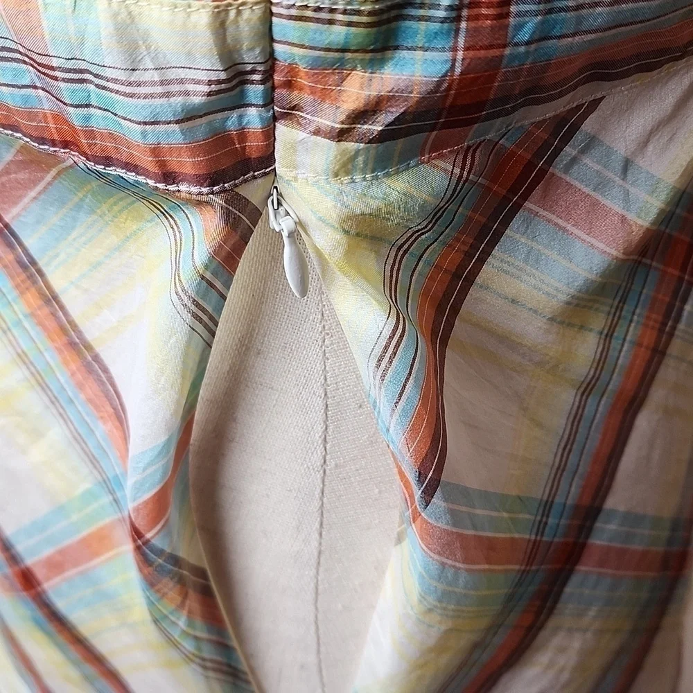 Y2K Vintage Plaid Empire Waist 100% Silk Sleeveless Blouse Medium - Picture 5 of 8